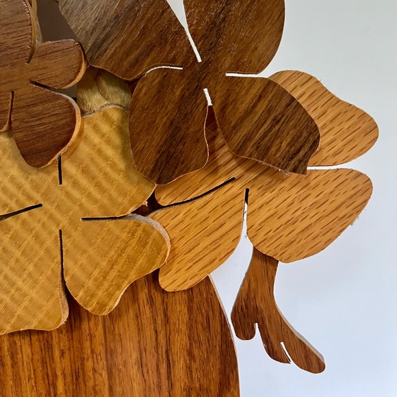 VTG Mixed Wood Handcrafted 70s Wall Art Flowers Cattails Boho Decor Mahogany - Picture 4 of 6